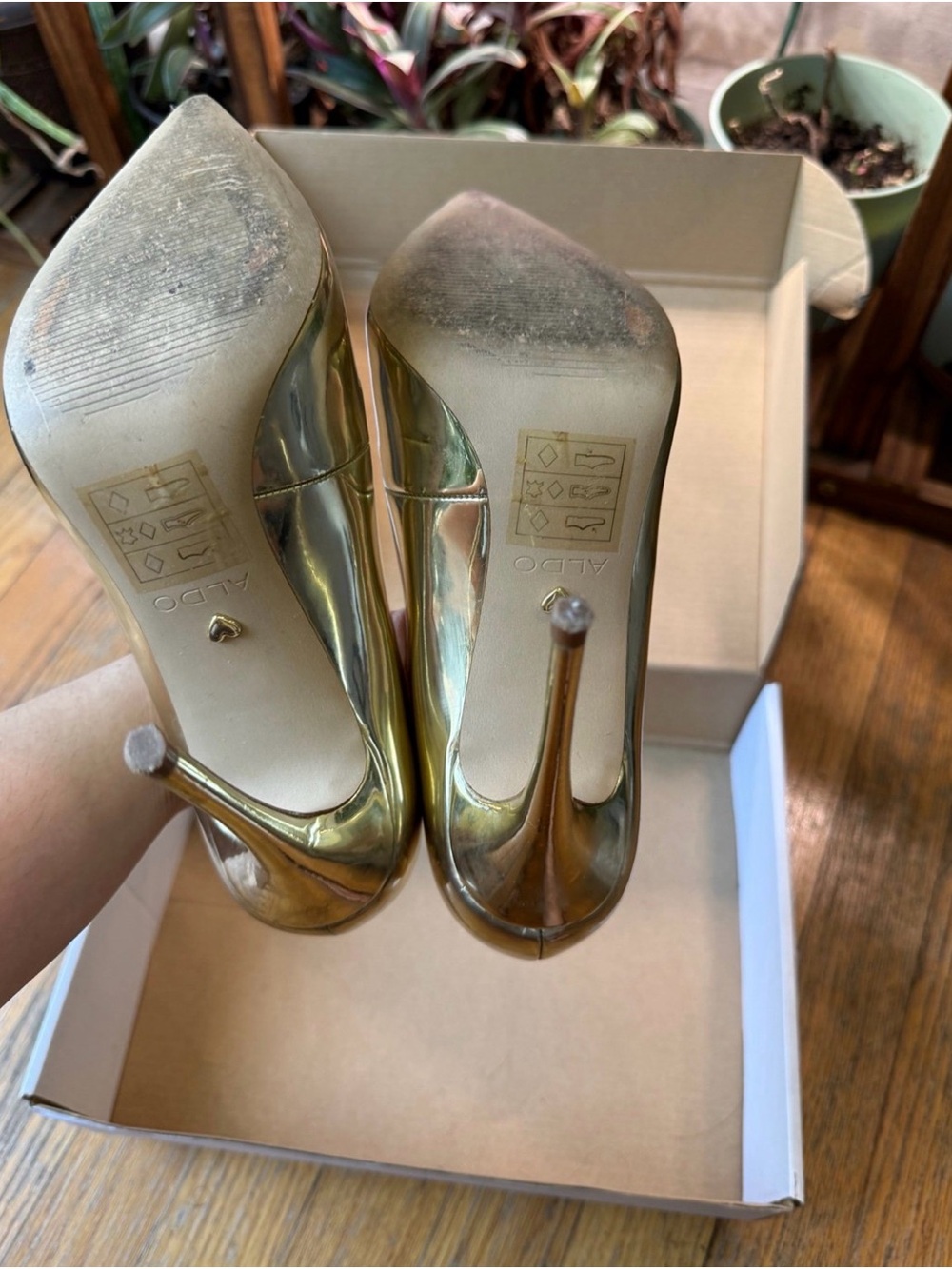 ALDO Metallic Gold Pointed-Toe Stiletto Pumps - Picture 2 of 7